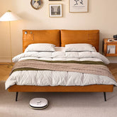 Luxurious Brown California King Size Bed with Pine Frame & Leather Upholstered Headboard for Your Bedroom Hersa-1625